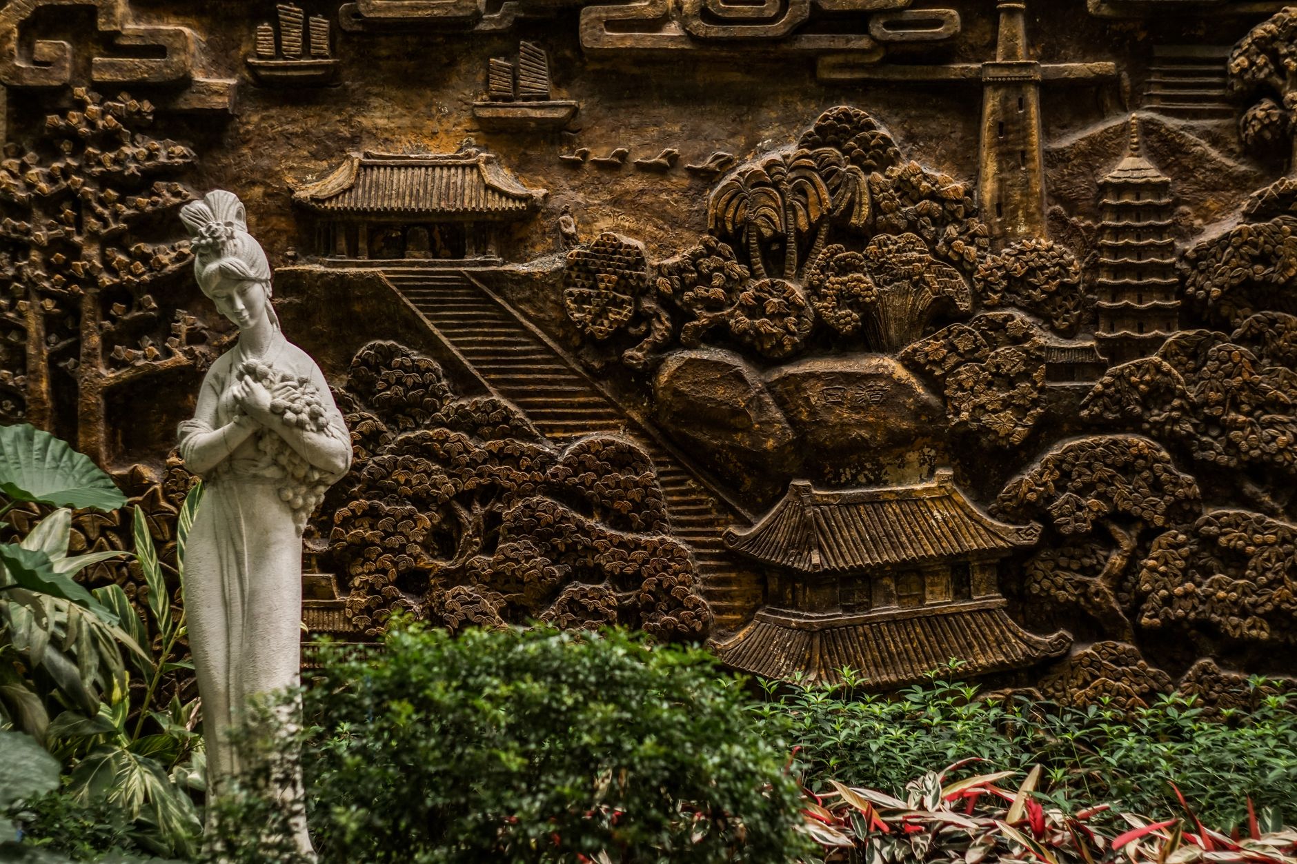 A sweeping panoramic view of ancient, historical architecture nestled within a natural landscape, showcasing diverse cultural heritage sites.